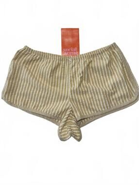Social Scene Striped High Waisted Ruffle Shorts Tan Beige Boho Coquette XL